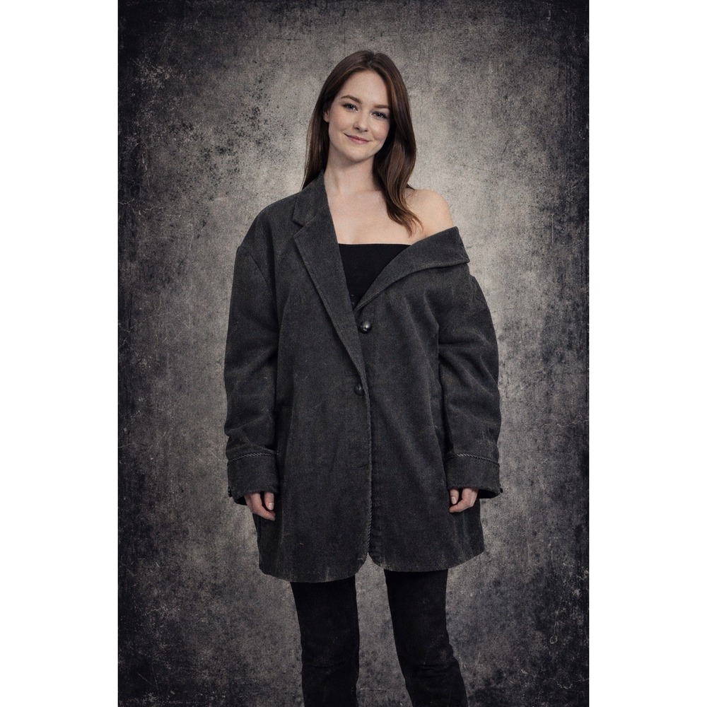 Vintage‎ Preston & York Jacket Womens Black Blazer Wool Oversized Goth Grunge